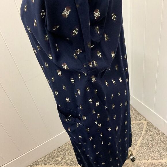 Vintage Gitano Women's Small Blue Print Button Down 3/4 Sleeve Midi Dress - Picture 11 of 14